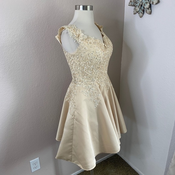 Dancing Queen Lace Crystal Princess Neckline Gown - Picture 10 of 16